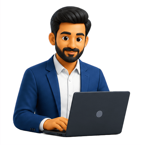 Employer working at a laptop
